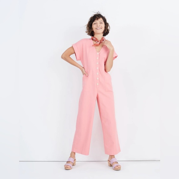Madewell Pink Button-Front Day Jumpsuit - Picture 1 of 9